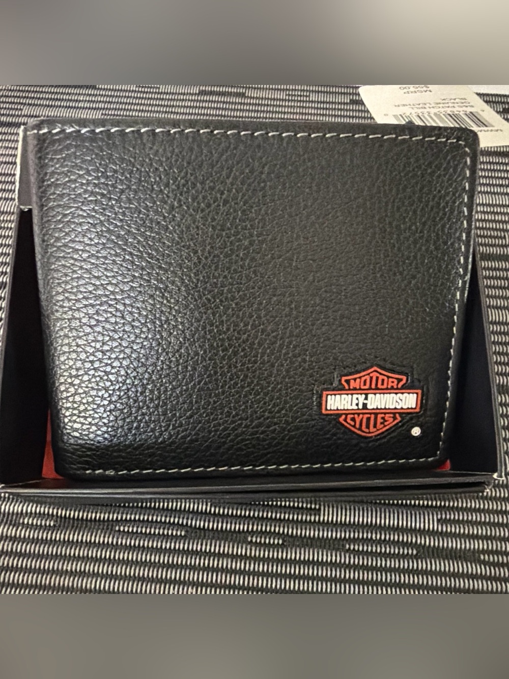 Harley-Davidson Black Leather Bifold Wallet with Orange Logo